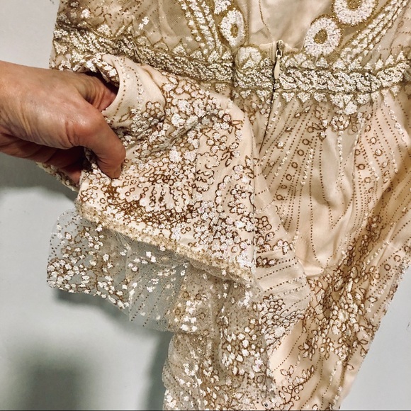 Dresses & Skirts - NWT SML Custom design bead champagne gold mesh